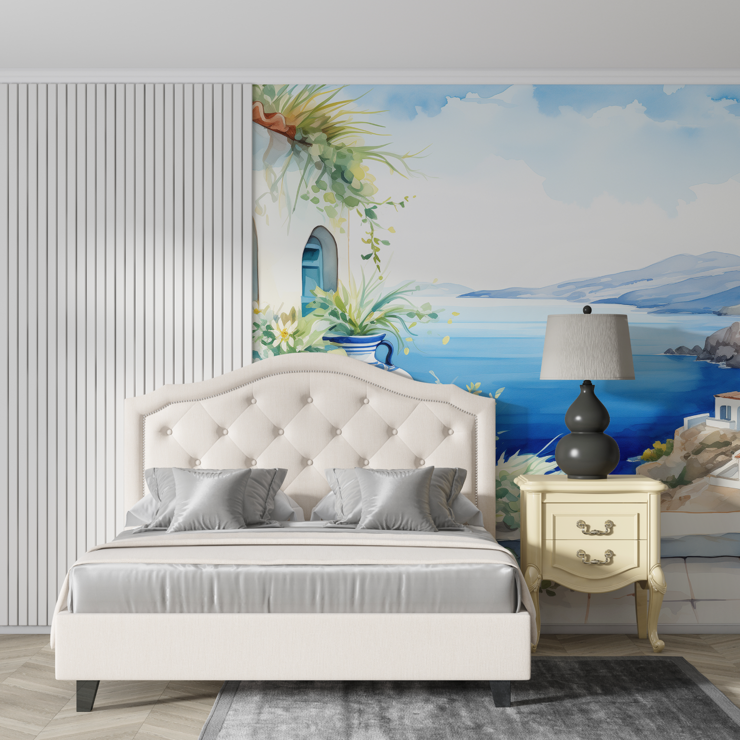 Papier peint aquarelle paysage grece design