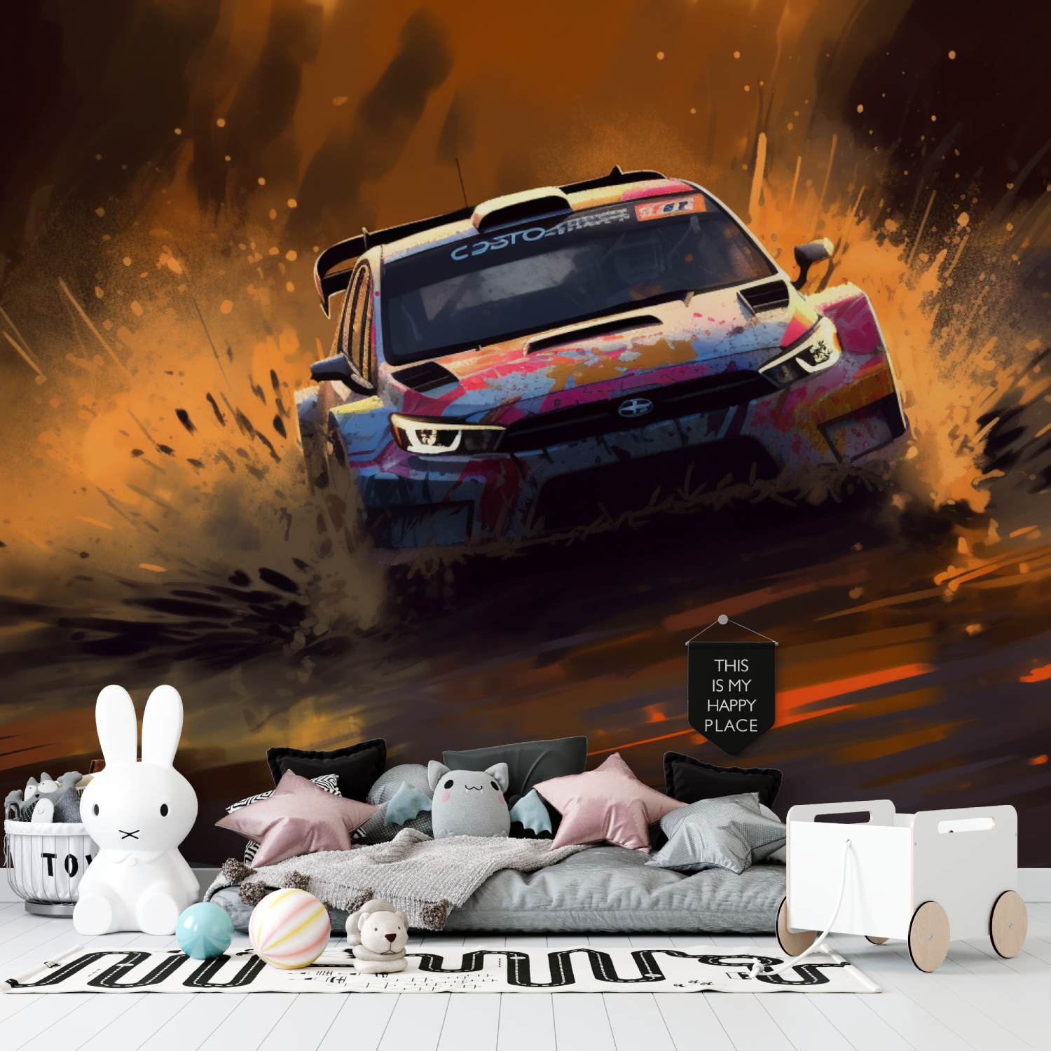 Papier peint voiture de rally tapisserie garcon