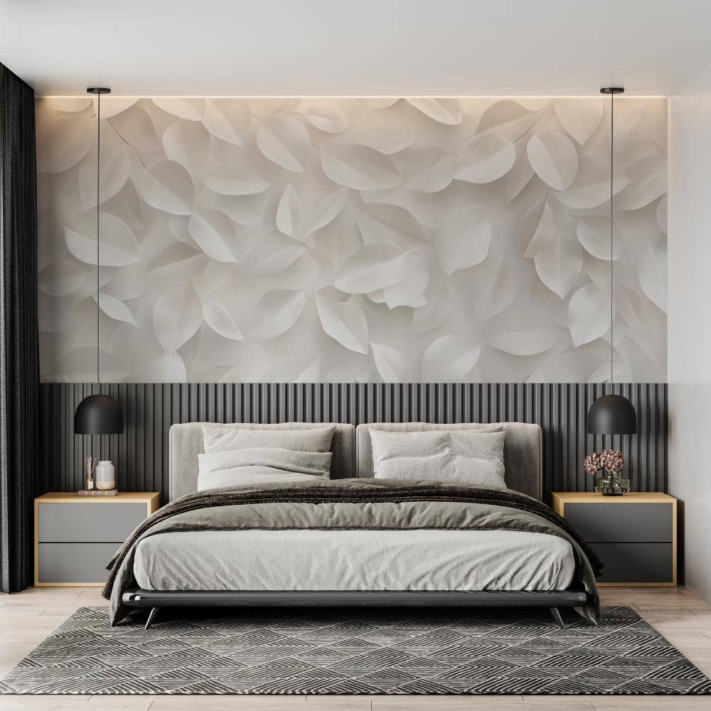 Papier peint aquarelle feuilles pastel douces chambre adulte