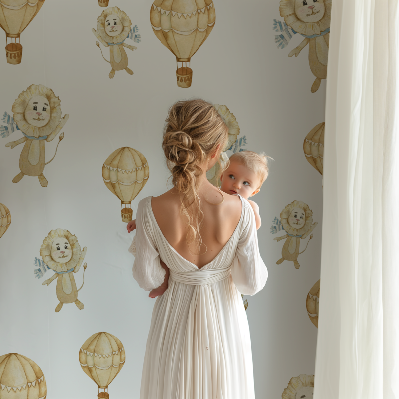 Papier peint lion et montgolfiere bb123