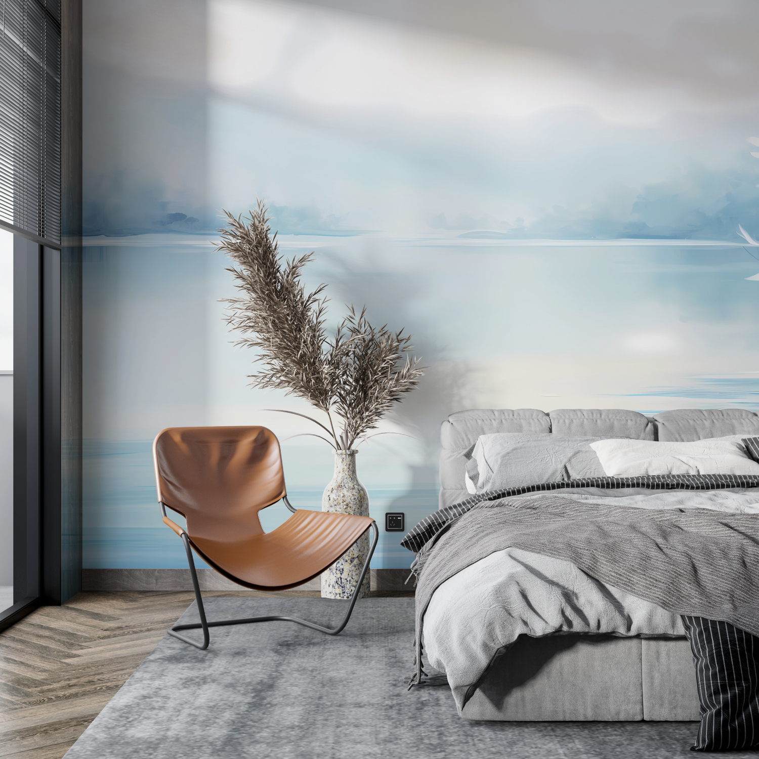 Papier peint aquarelle reflets aquatiques tapisserie pano