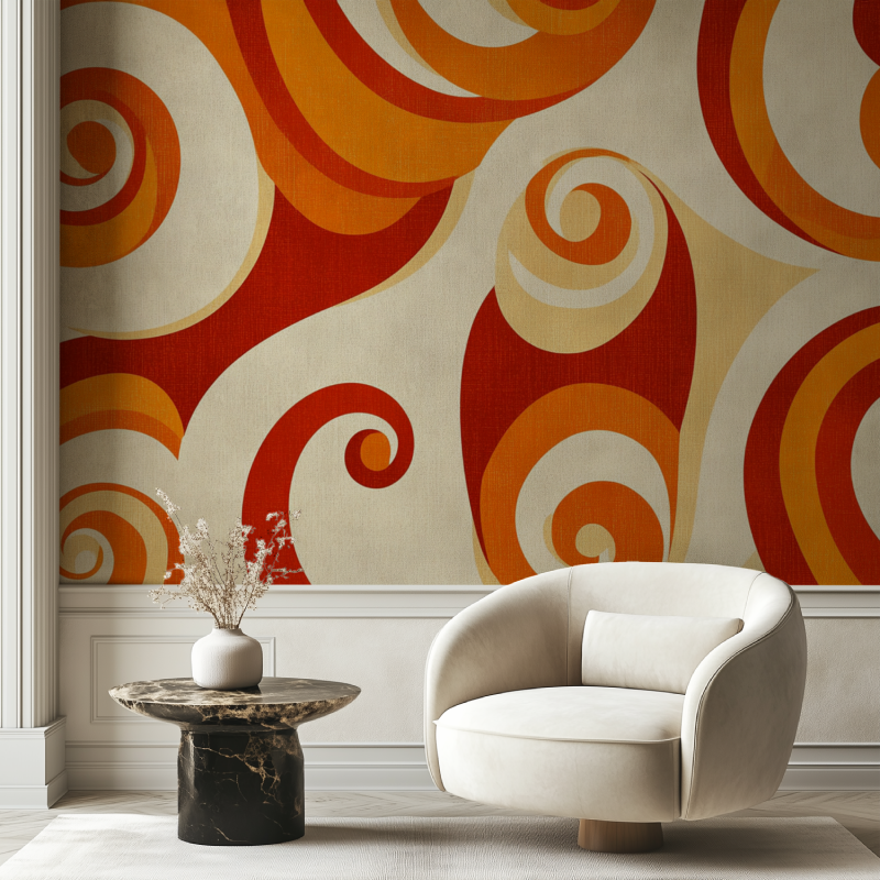 Papier peint vintage retro orange chaise tendance