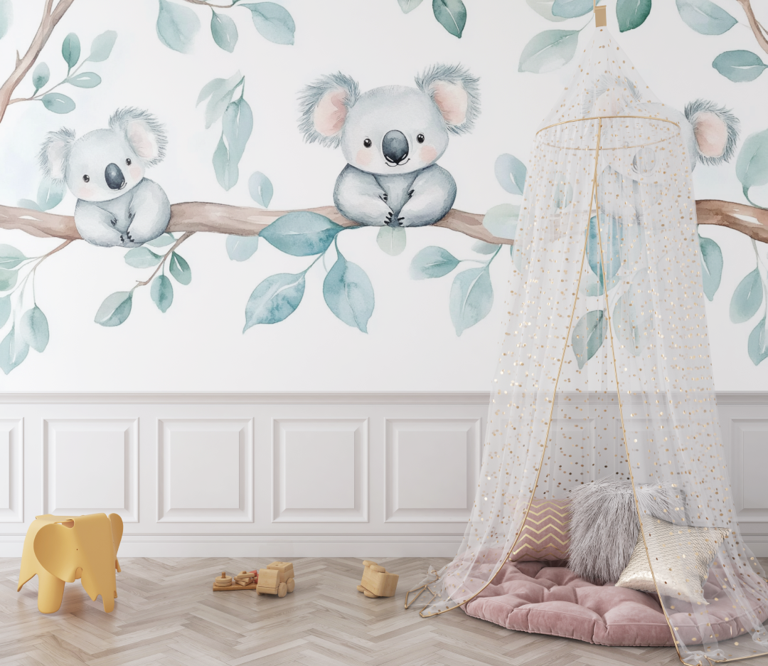 Papier peint koala cocon pastel bebe