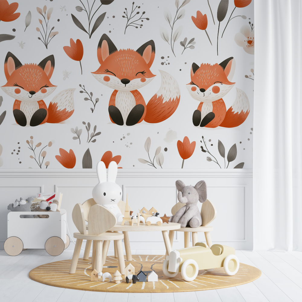 Papier peint renard floral chambre de bebe