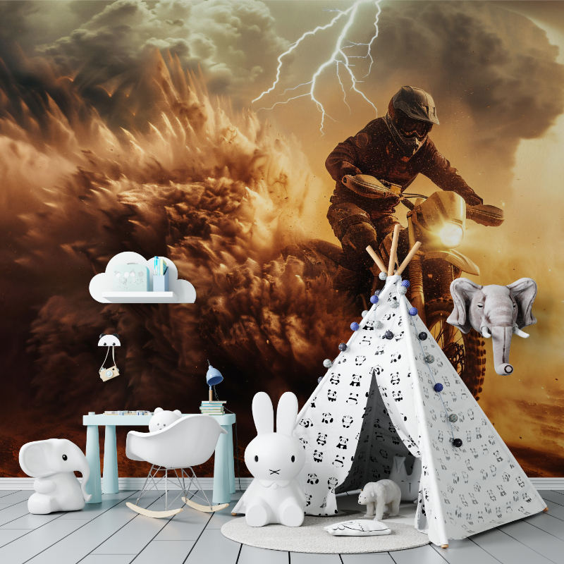 Papier peint moto cross desert en feu tapisserie murs