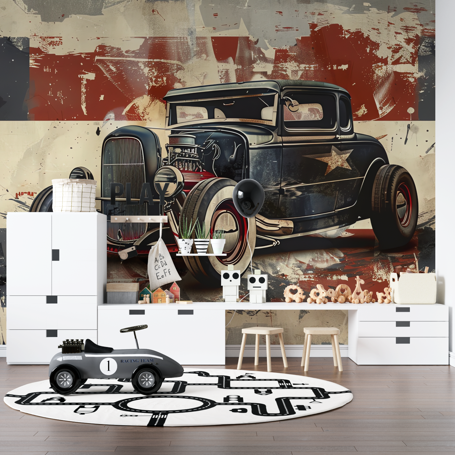 Papier peint retro voiture pano anime