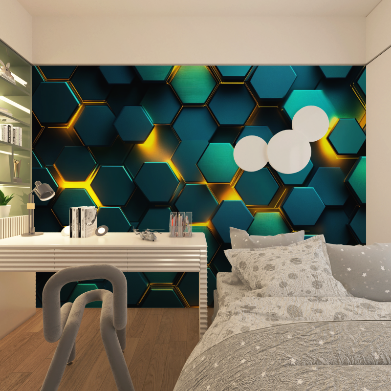 Papier peint effet neon vert chambre adolescents
