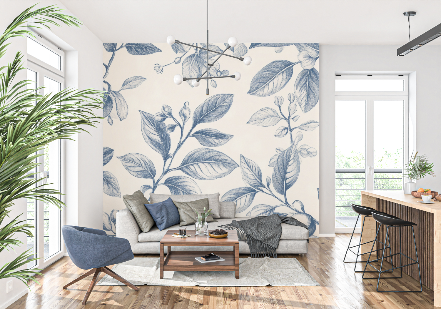 Papier Peint Toile De Jouy Motif Fleurs - panoramique tendance