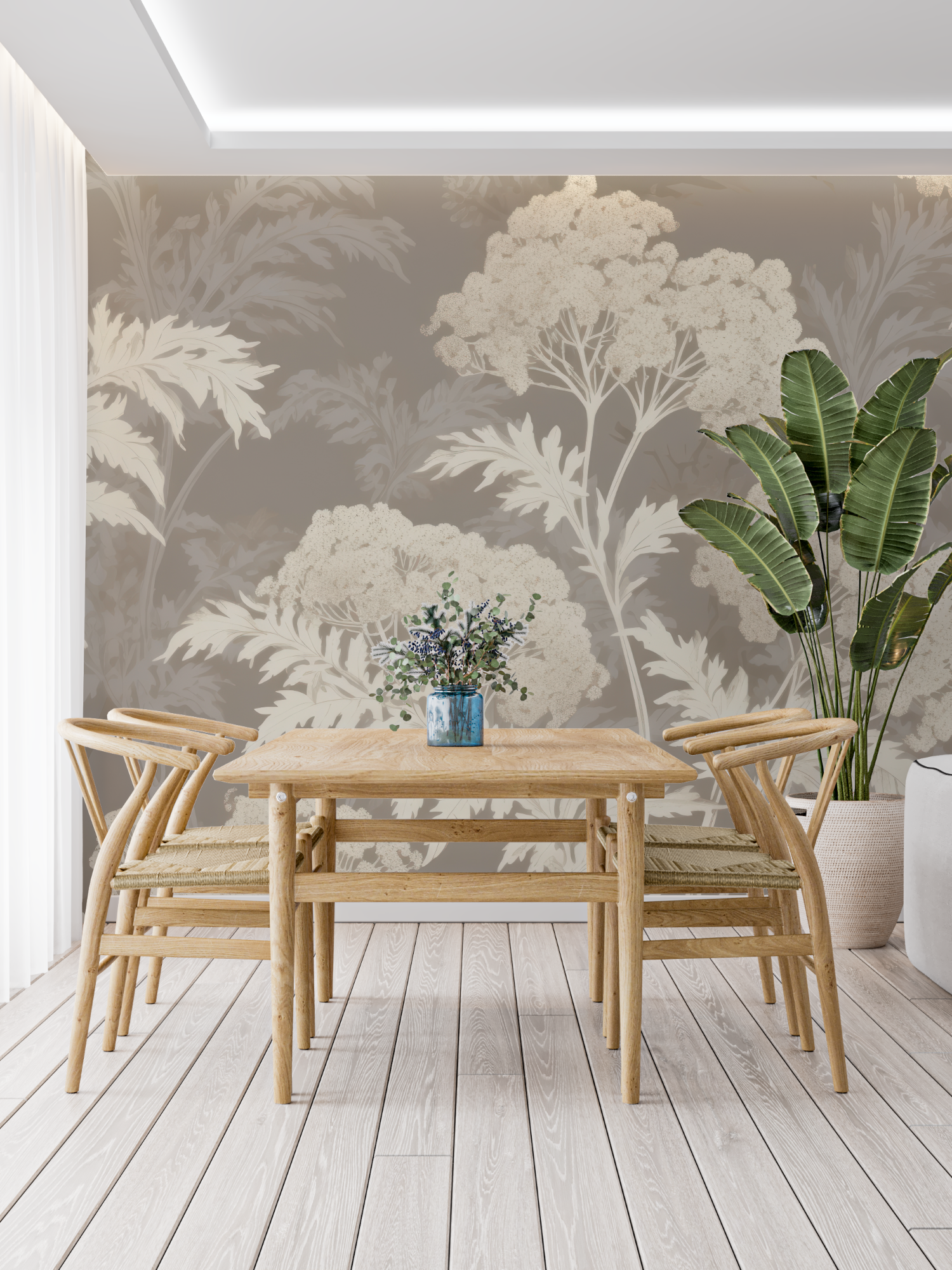 Papier Peint Toile De Jouy Coton Beige - tapisserie