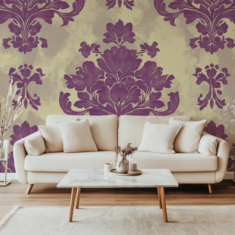 Papier peint vintage mauve vert canape simple