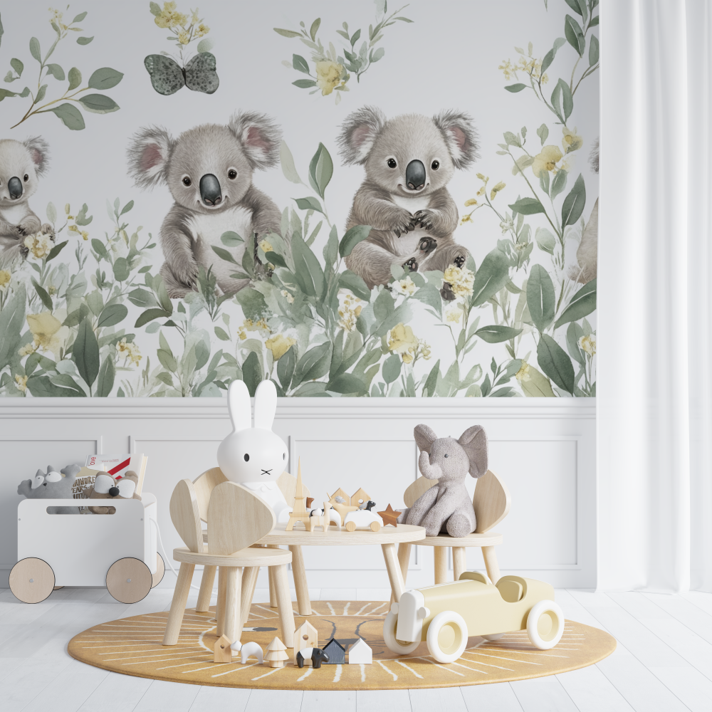 Papier peint koala dans une prairie douce chambre de bebe