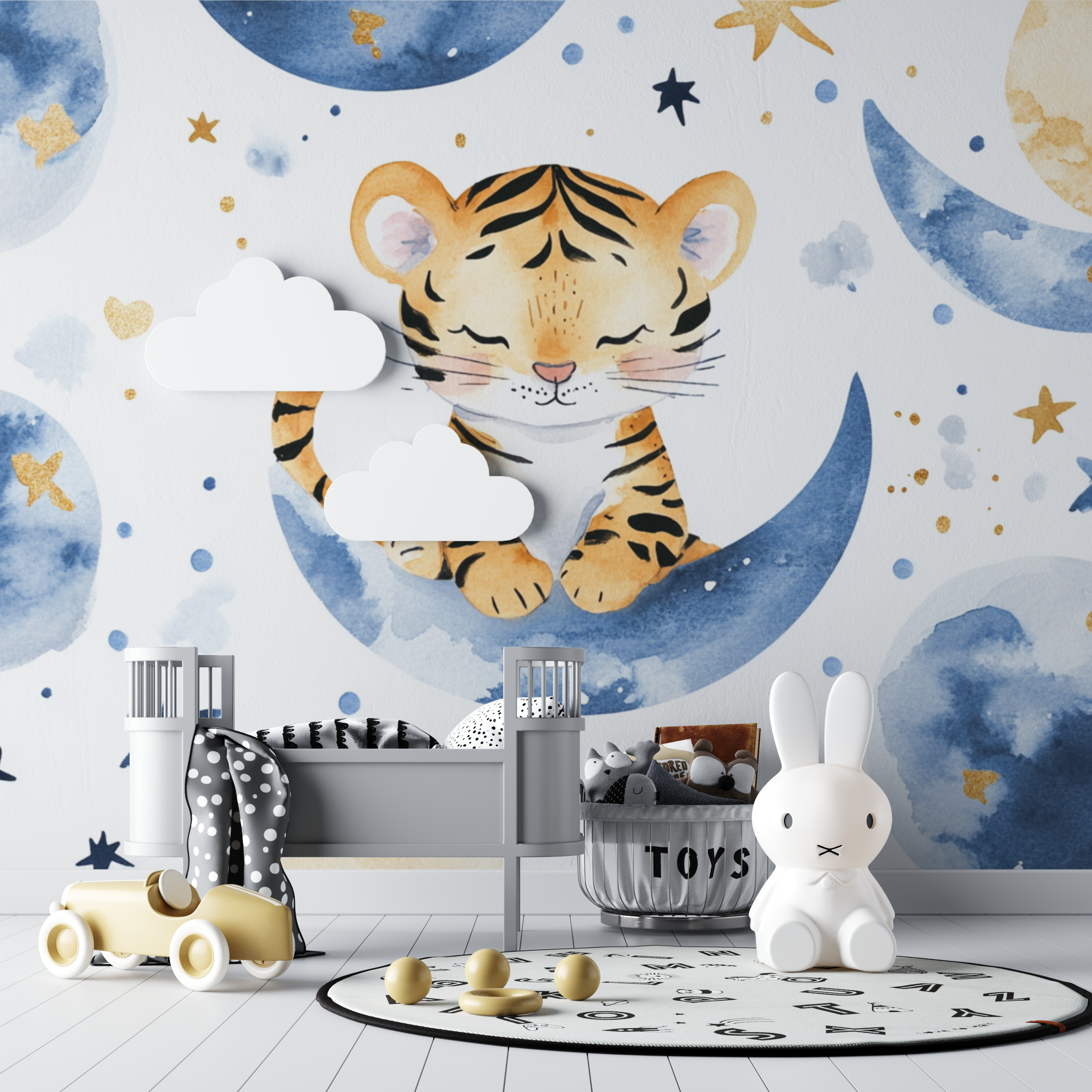 Papier peint tigre et lune bebe tipi