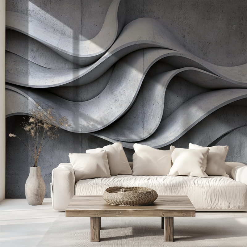 Papier peint 3d gris trompe l oeil moulures canape tendance