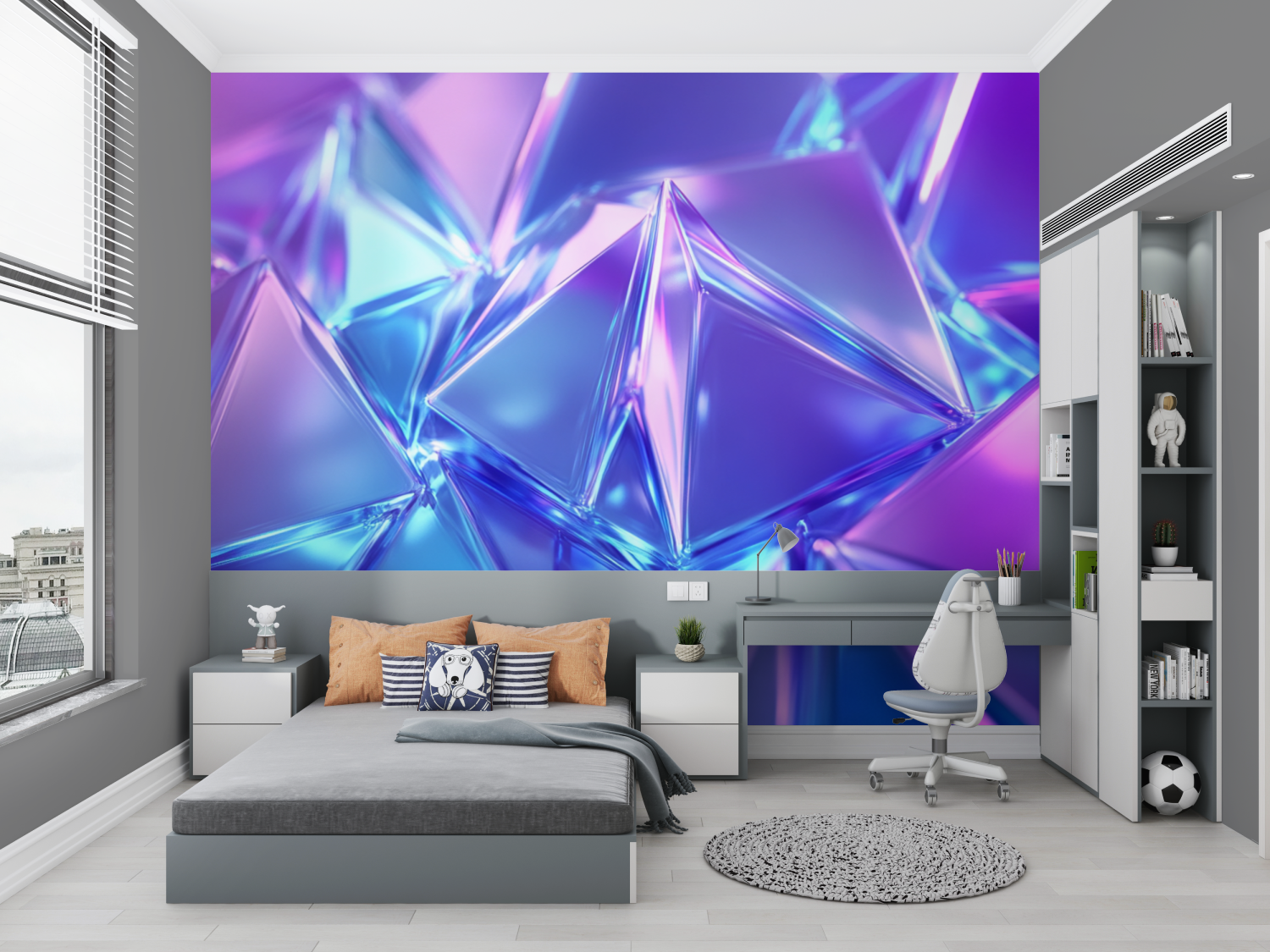 Papier peint cristaux neon bleu chambre petit