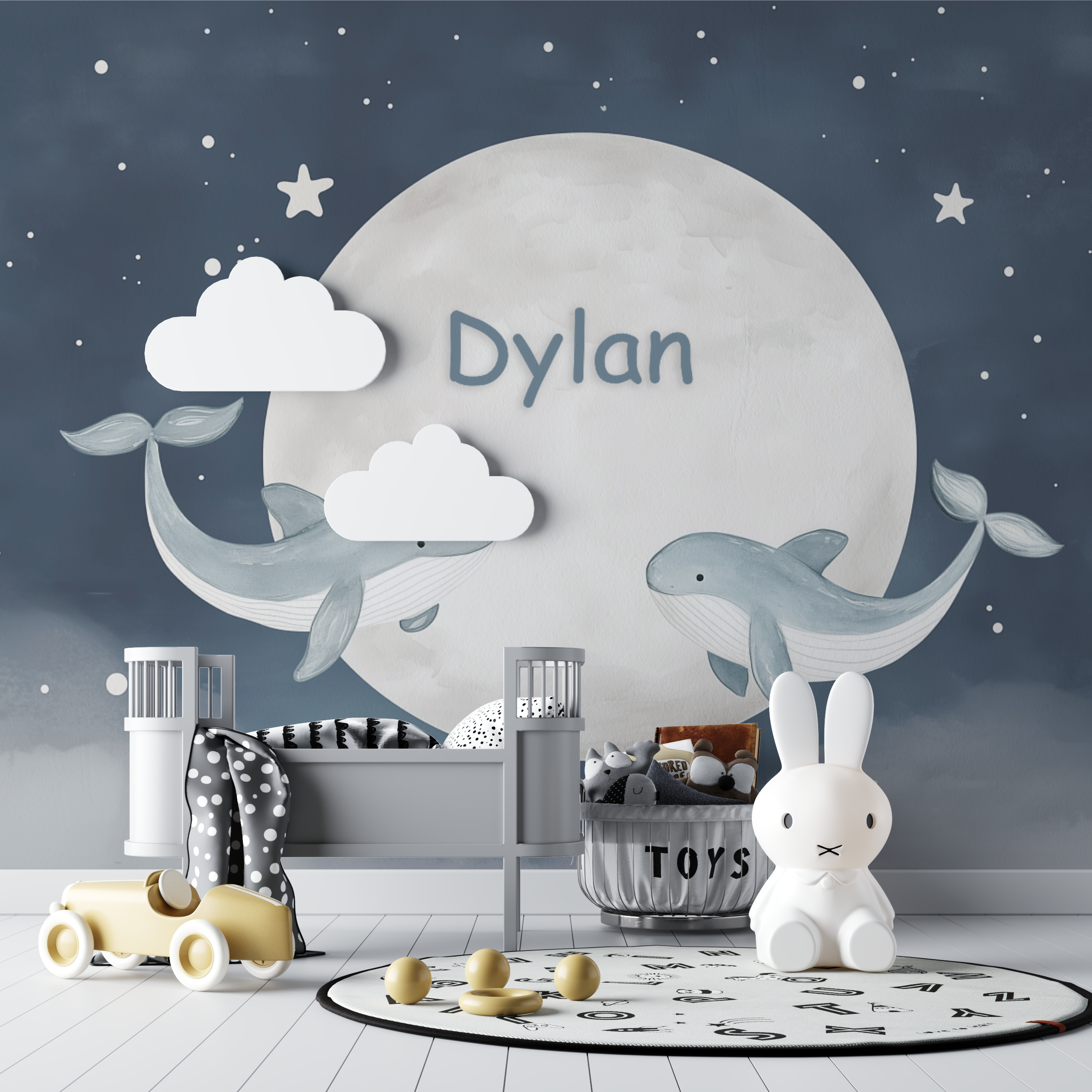 Papier peint prenom baleines bebe tipi