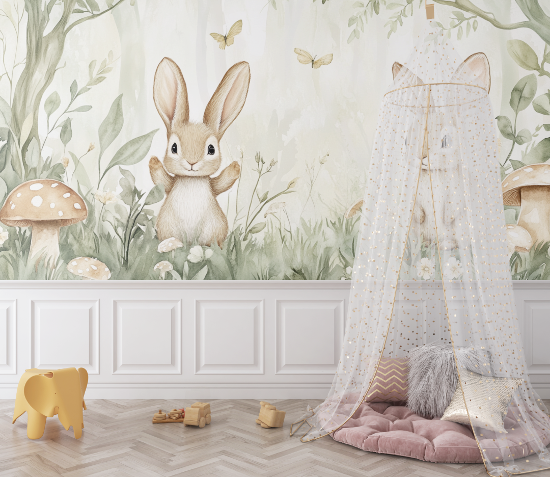 Papier peint lapin et foret enchantee bebe