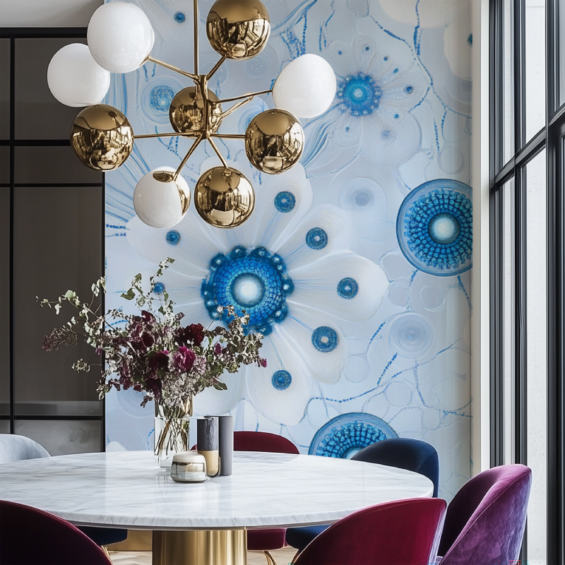 Papier peint fleur bionique salon chaise