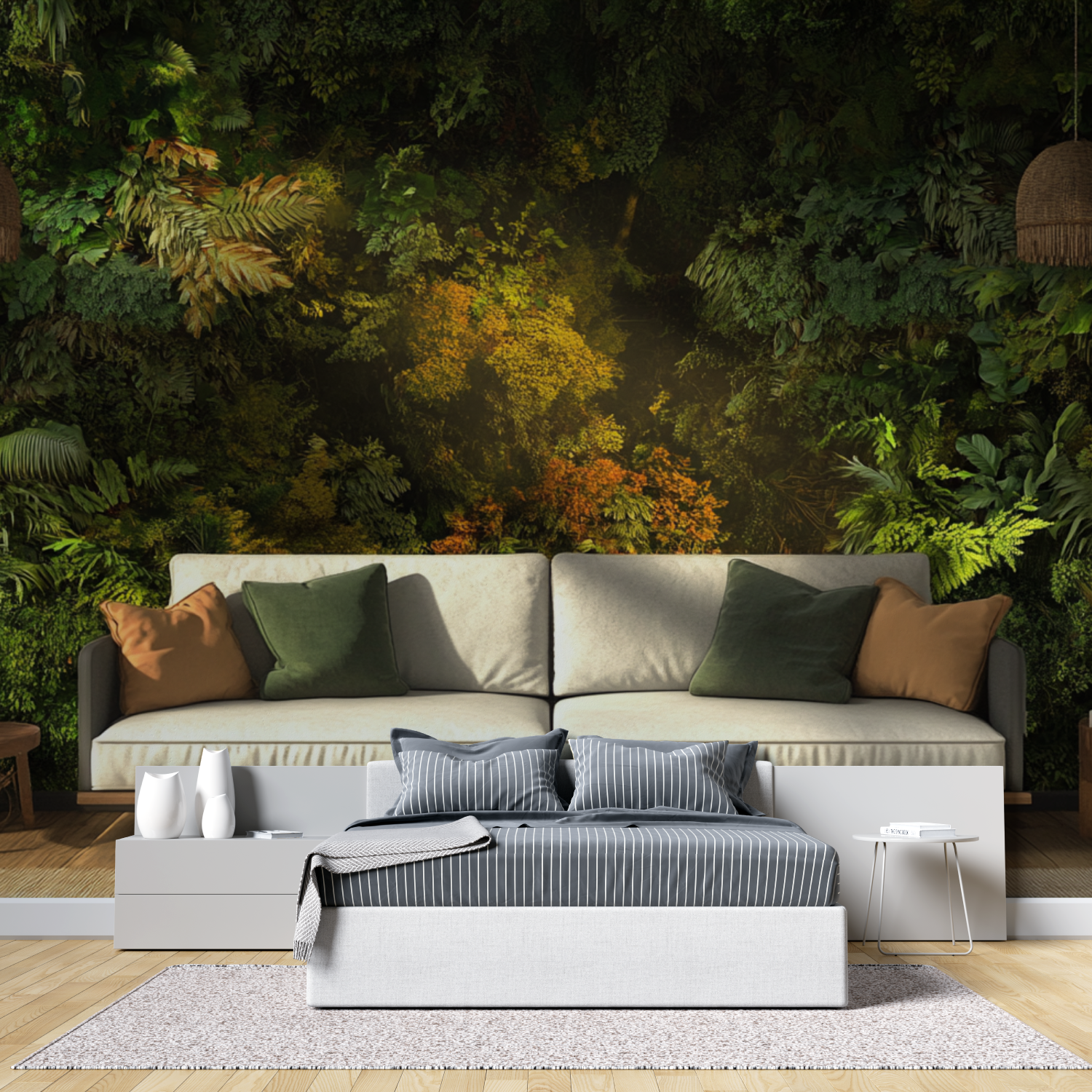 Papier peint trompe loeil foret tete de lit