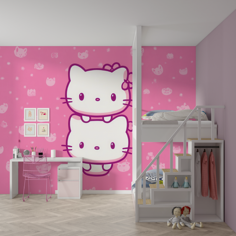 Papier peint hello kitty mural mur chambre fille