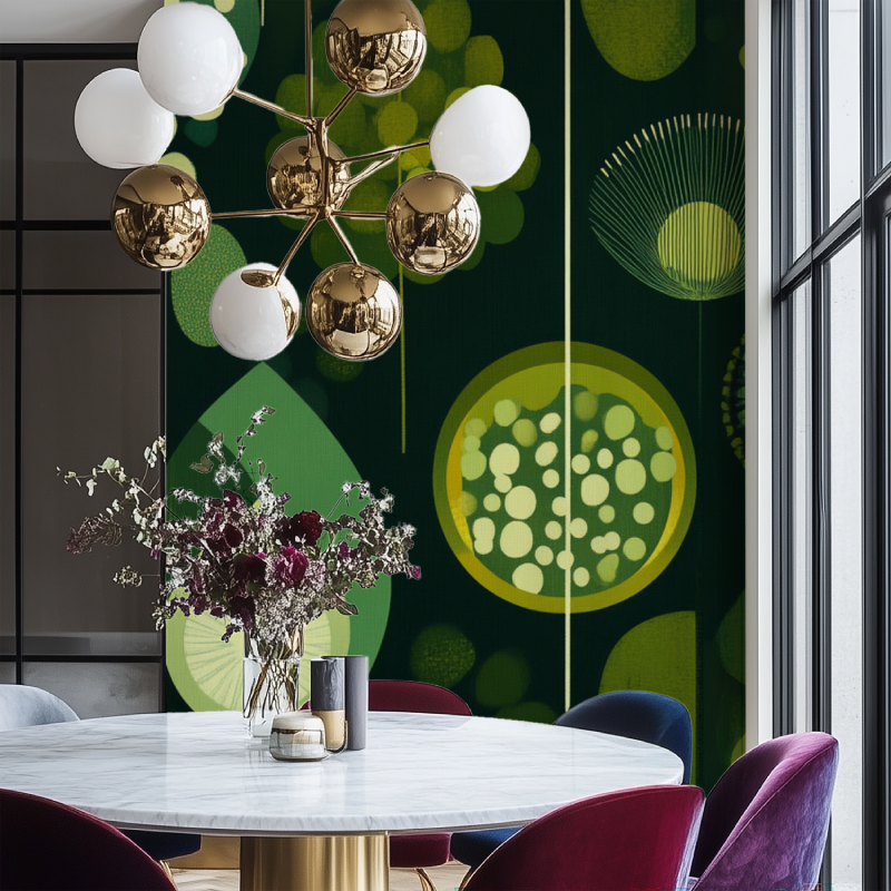 Papier peint vintage scandinave vert salon chaise