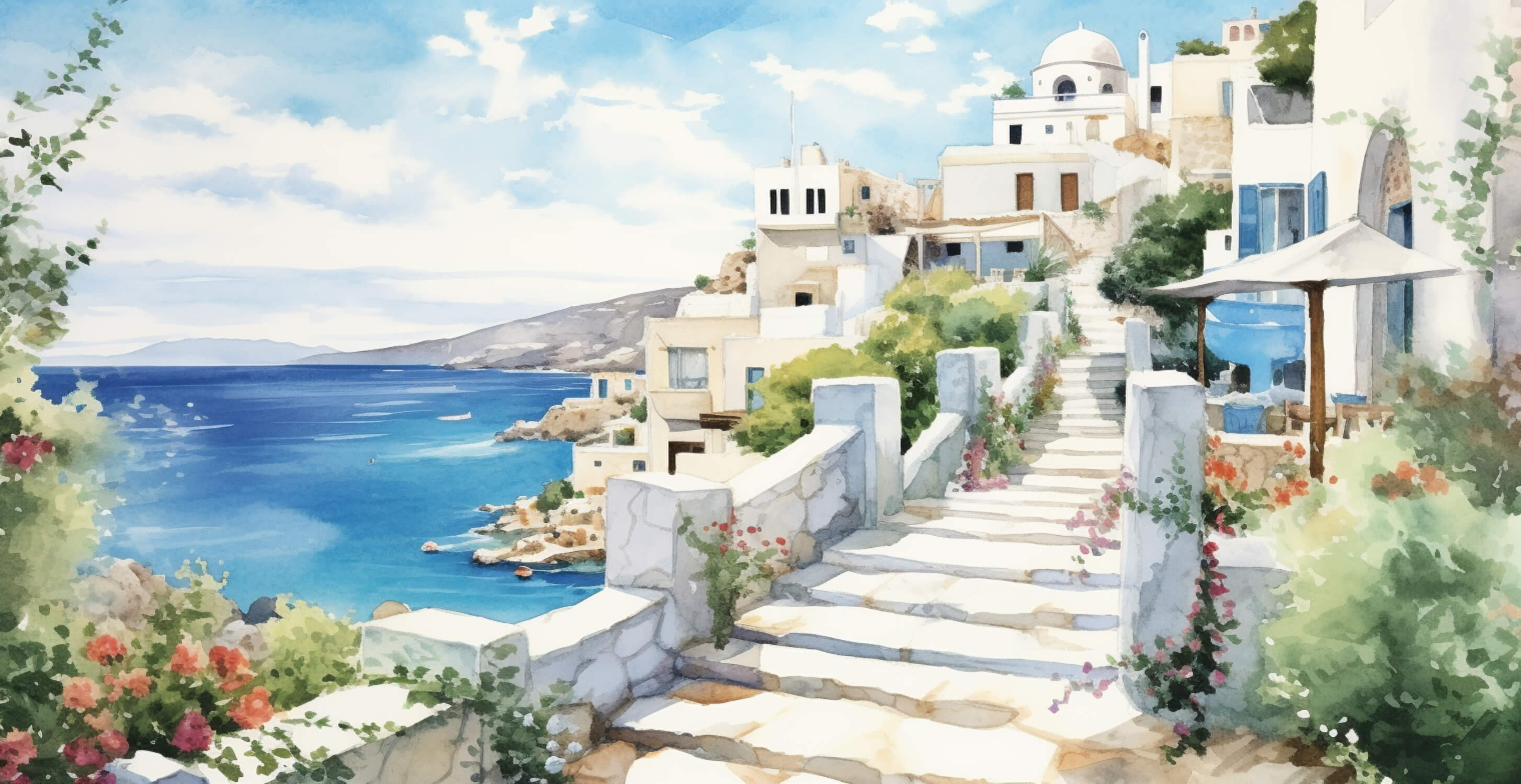 Papier Peint Aquarelle Peinture Méditerranéen