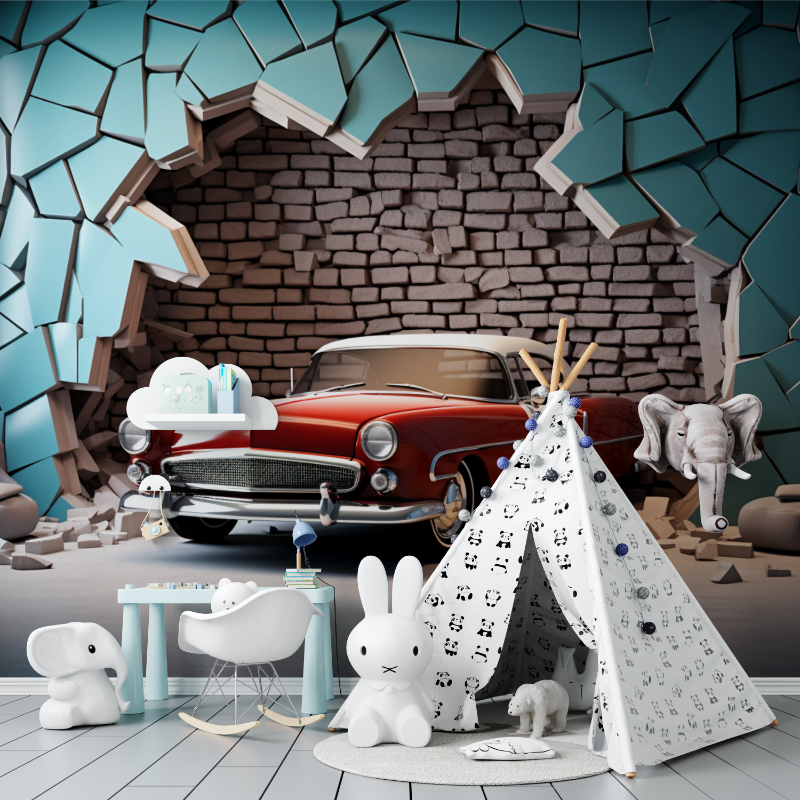 Papier peint trompe loeil voiture tapisserie murs