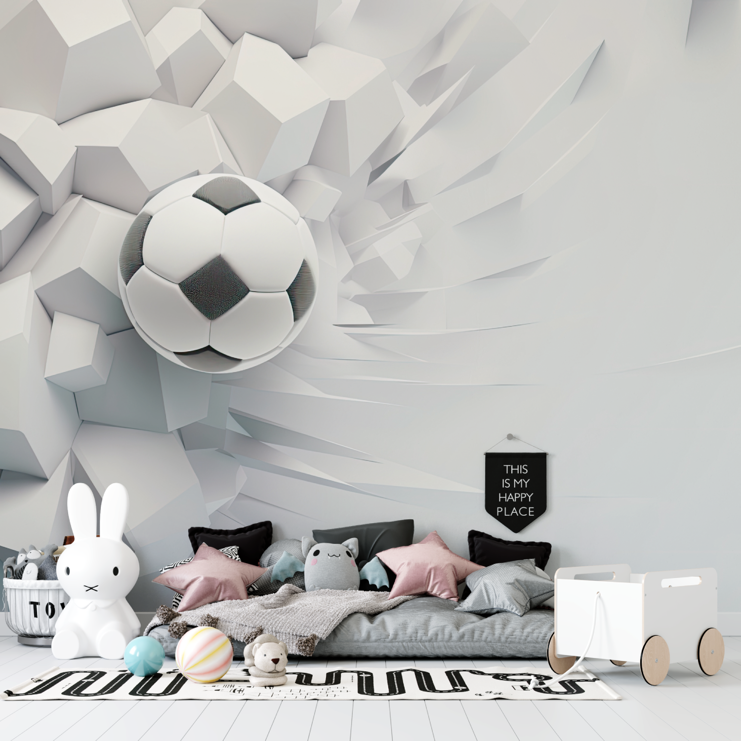 Papier peint 3d foot blanc tapisserie garcon