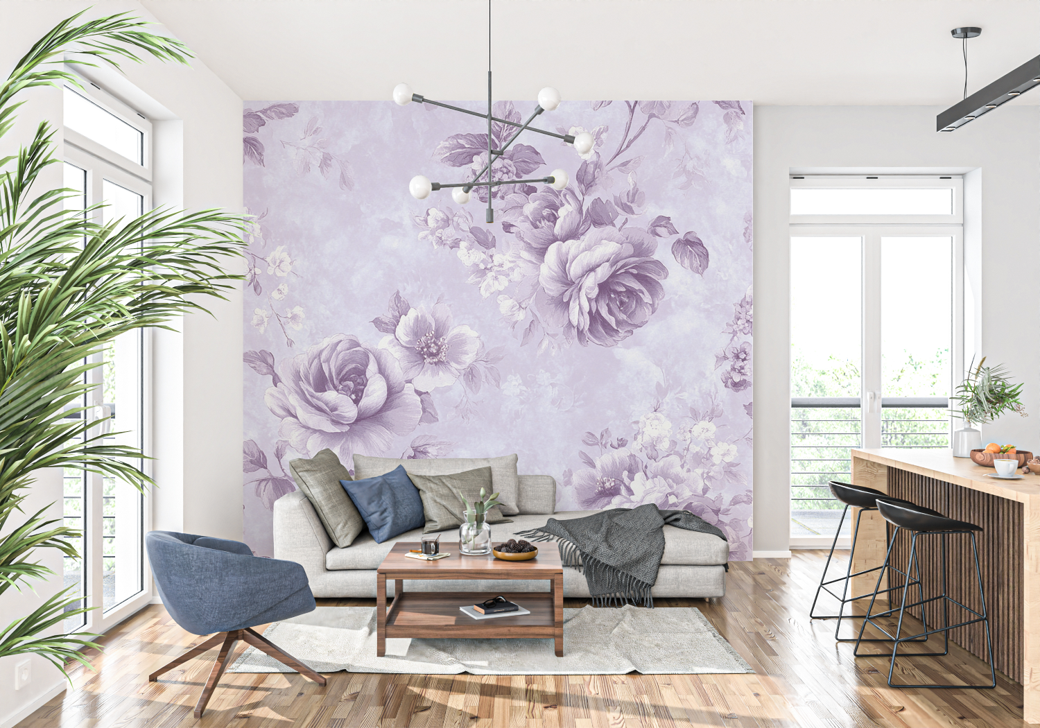 Papier Peint Vintage Violet - trompe l'oeil