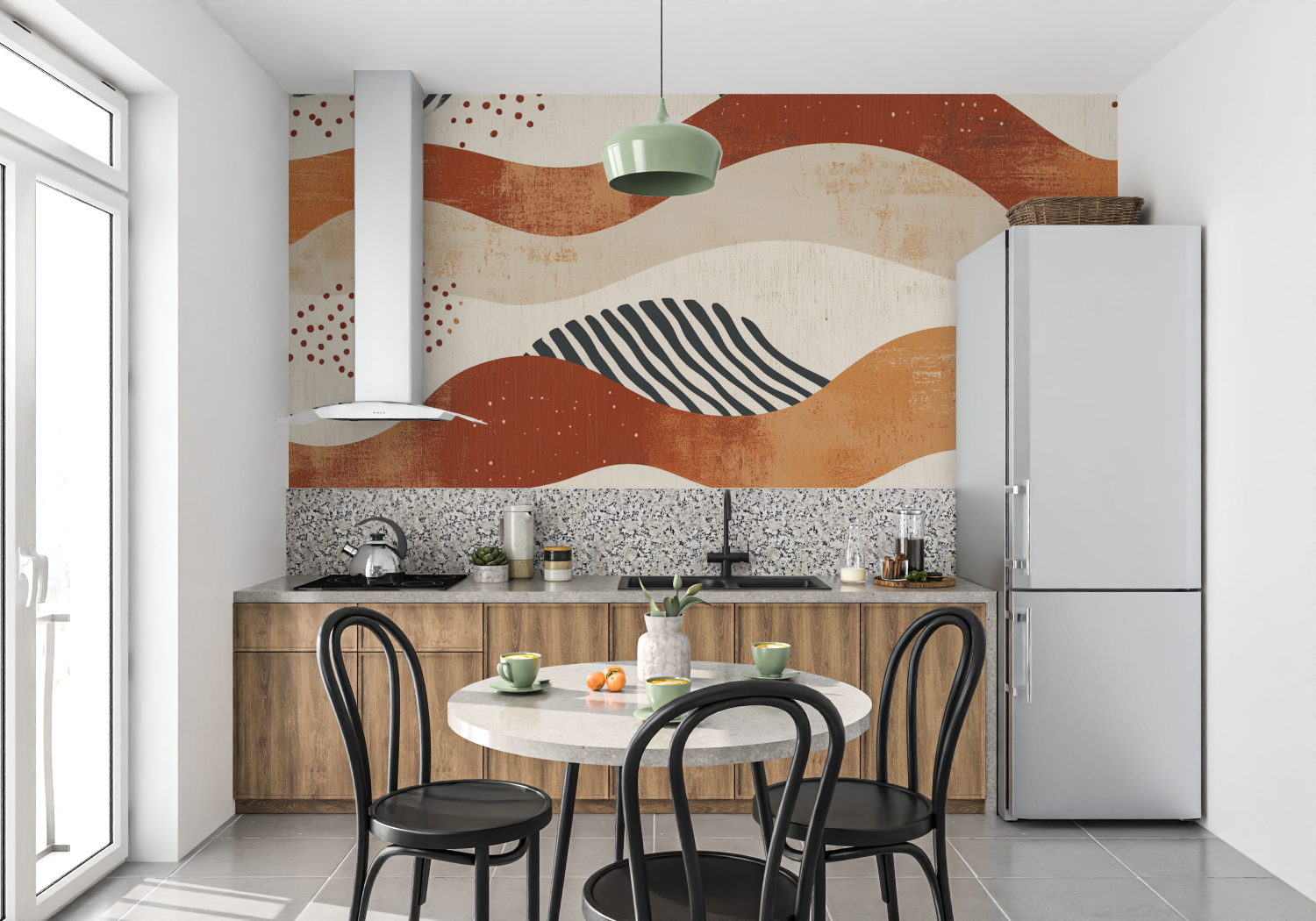 Papier peint terracotta inspiration japandi mur cuisine