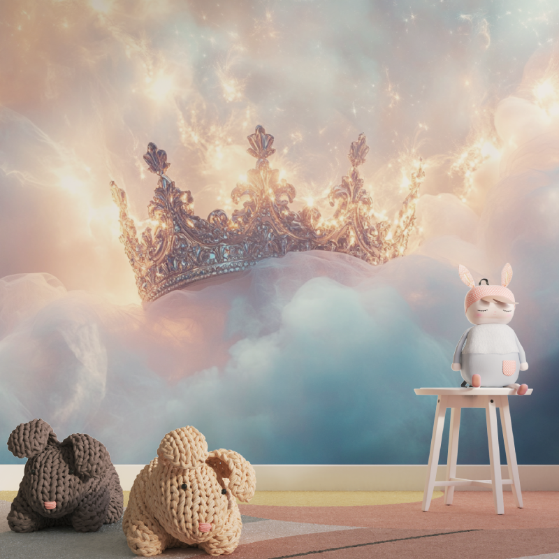 Papier peint couronne et voile tapisserie pour fille