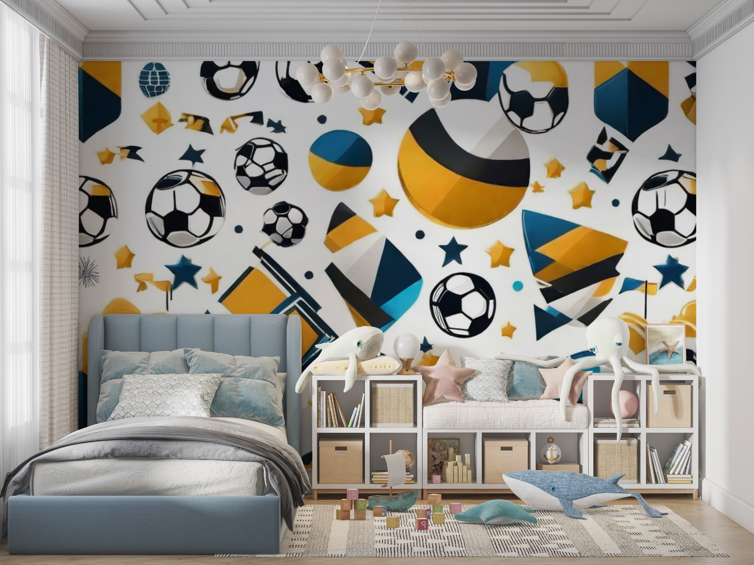 Papiers peint motifs ballon de foot panoramique garcon