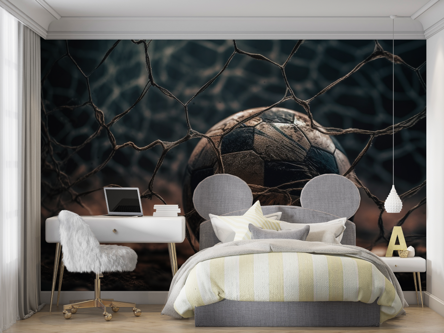 Papiers peint ballon de foot noir mur chambre panoramique