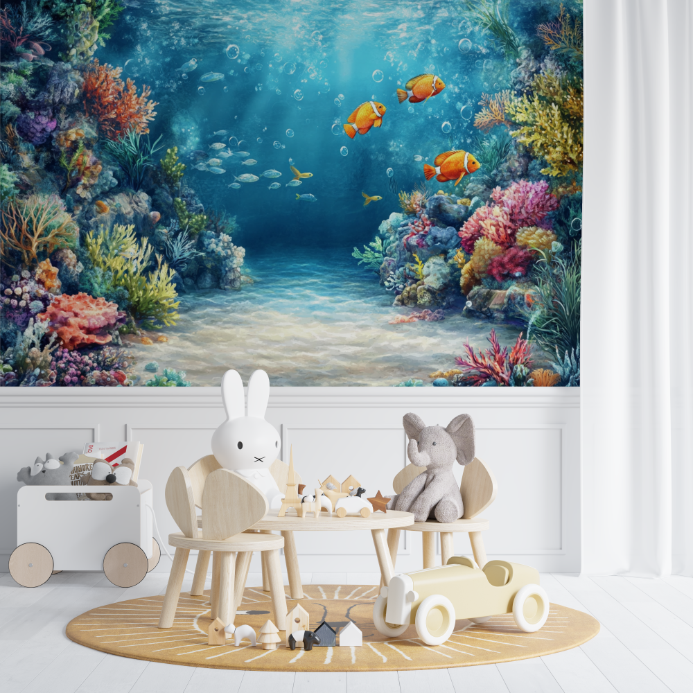 Papier peint marin tapisserie a...le baleine chambre de bebe