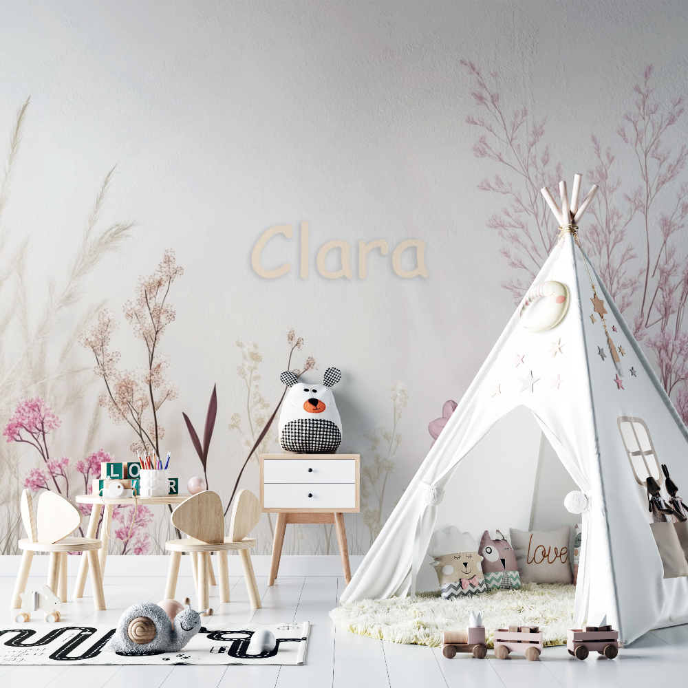 Papier peint prenom feuillage fille chambre bebe