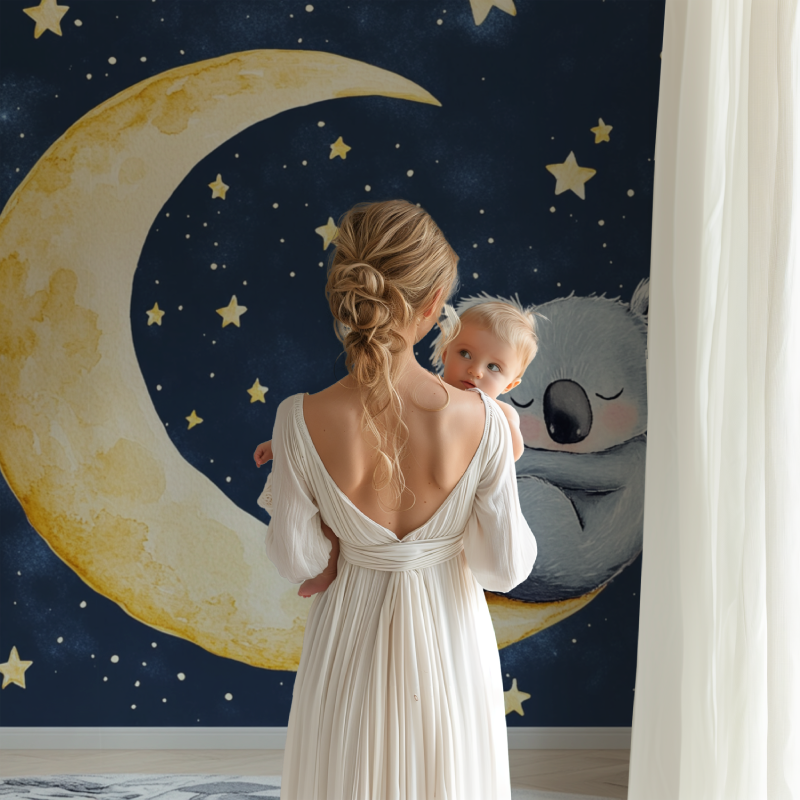 Papier peint koala endormi sur un croissant de lune bb123