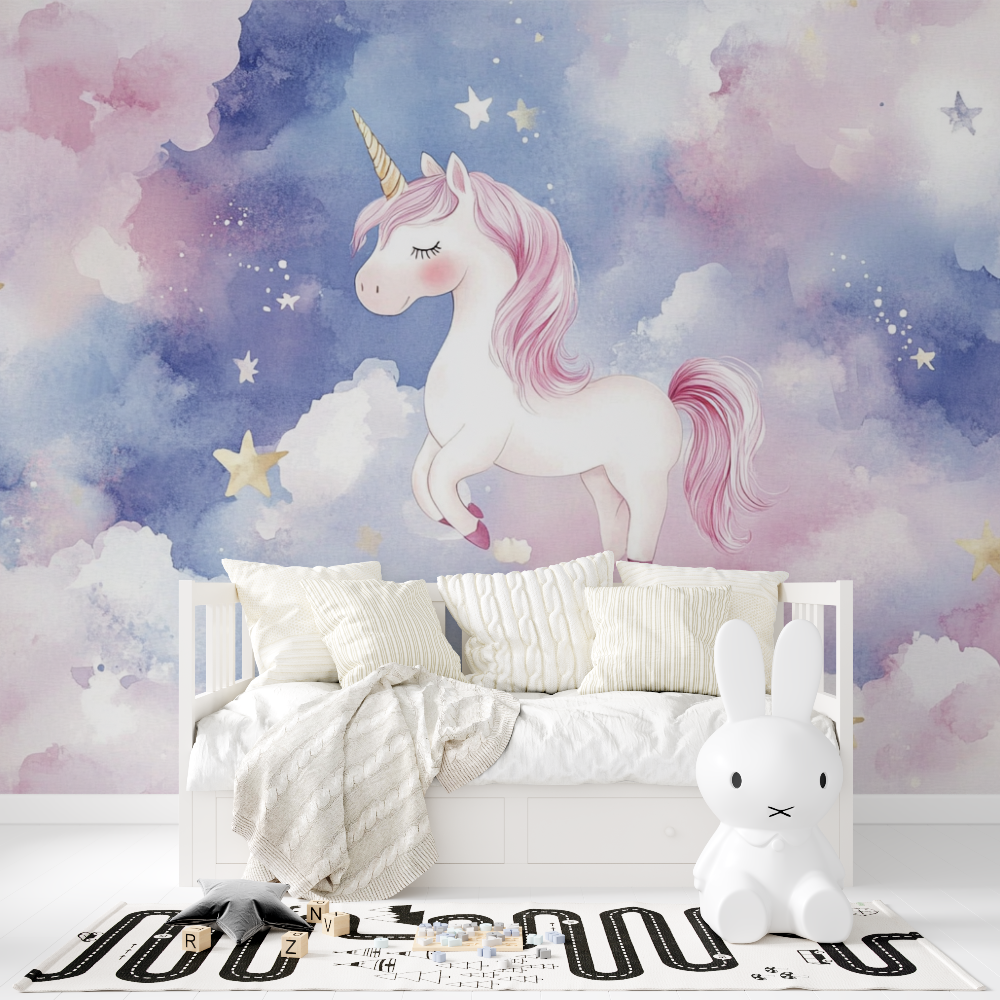 Papier peint licorne bebe reverie et nuage tapisserie fille