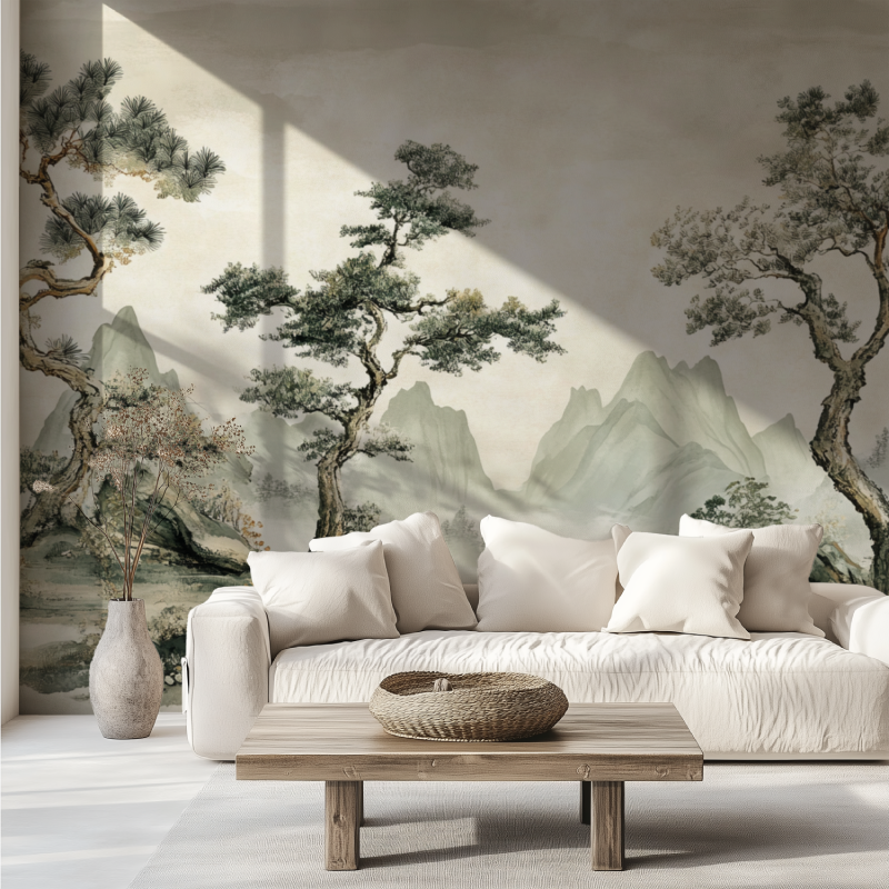 Papier peint arbre chinois canape tendance