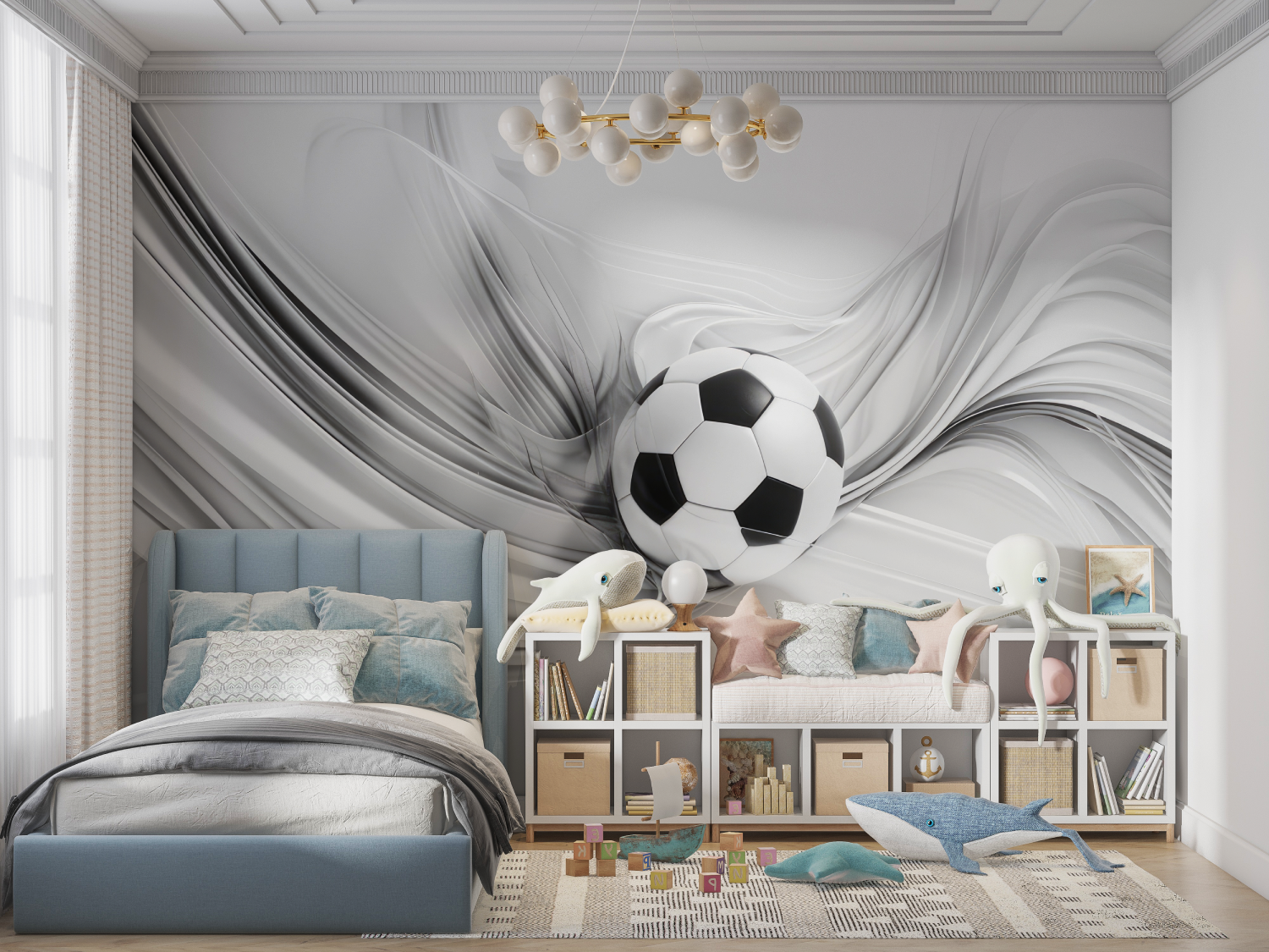 Papier peint 3d ballon foot panoramique garcon