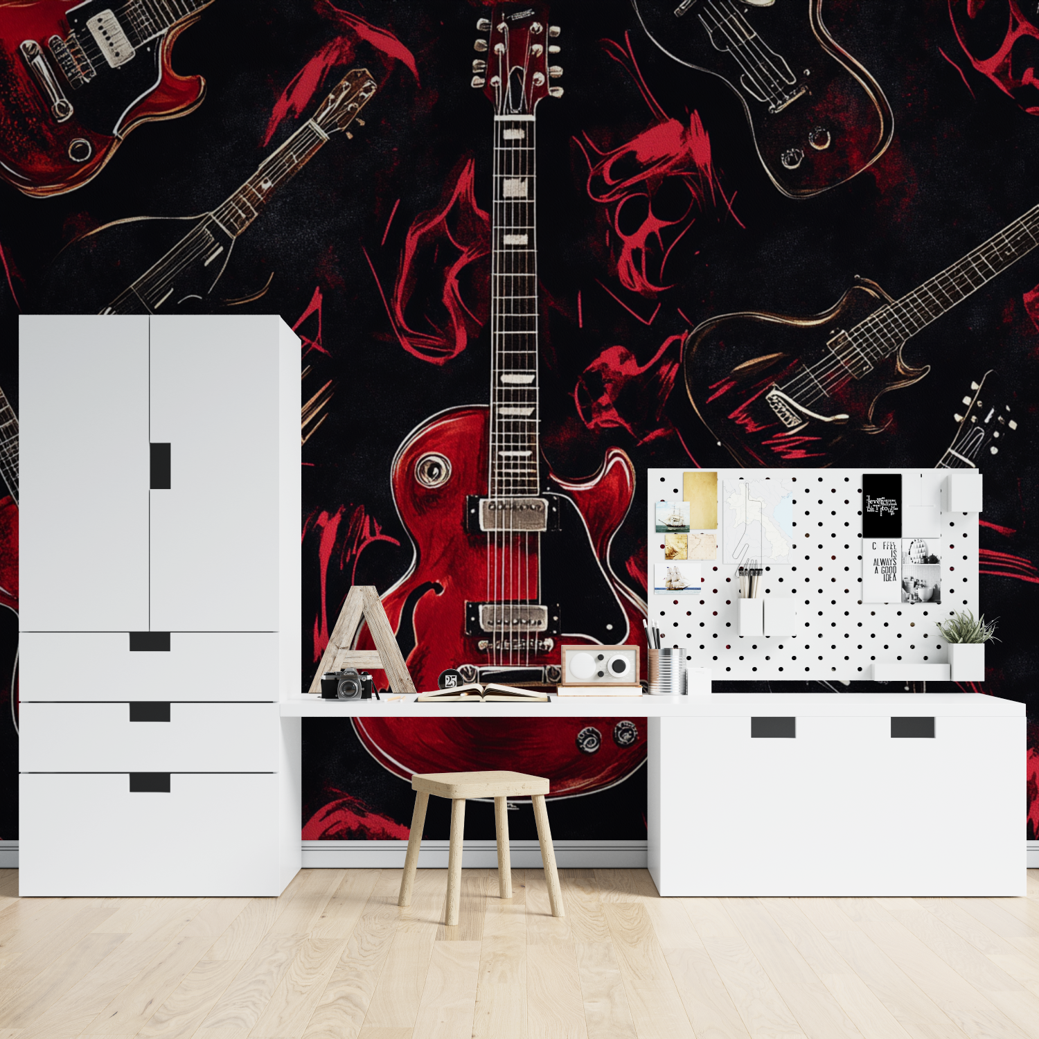 Papier peint guitare rouge tapisserie spiderman