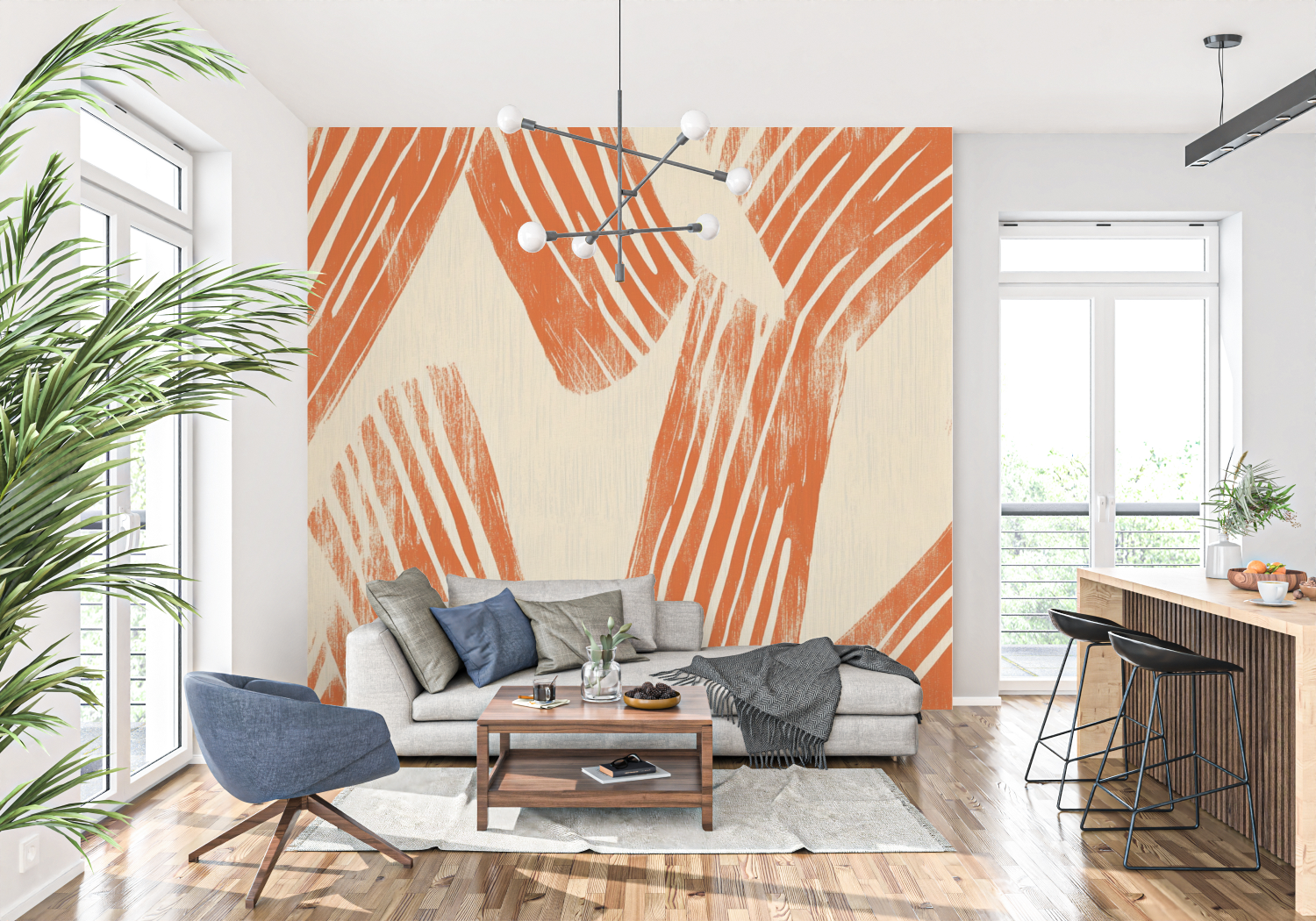 Papier peint terracotta et beige abstraits tapisserie