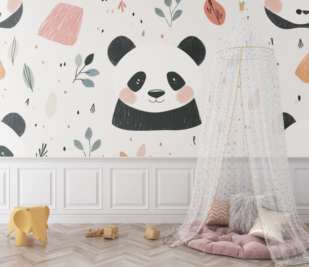 Papier peint panda et motifs nordiques bebe