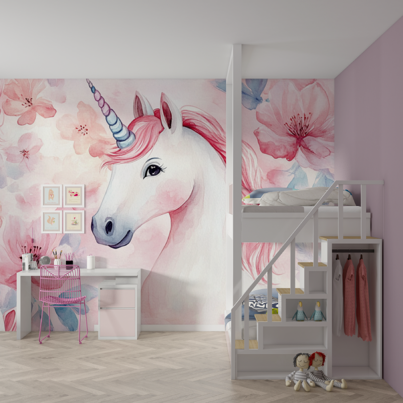 Papier peint intisse licorne gentleman mur chambre fille