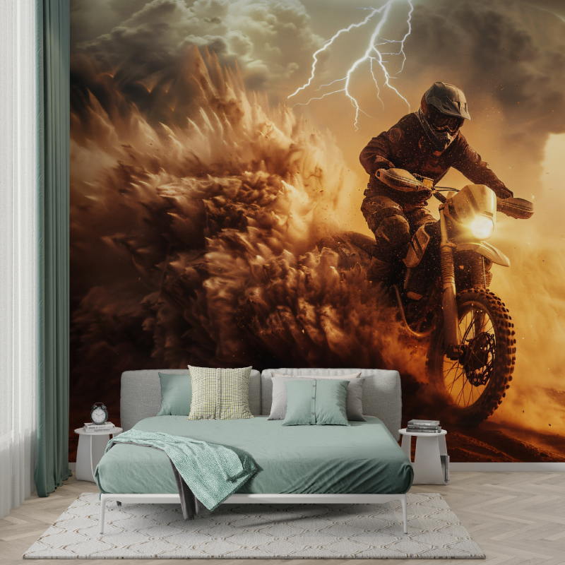 Papier peint moto cross desert en feu murs