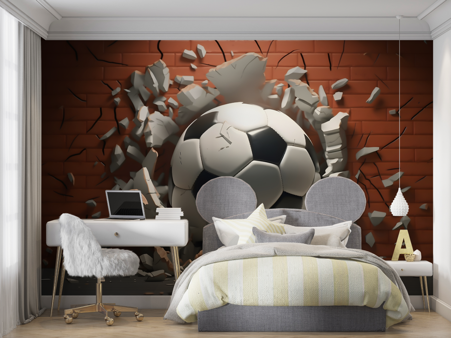 Papier peint 3d foot garcon mur chambre panoramique