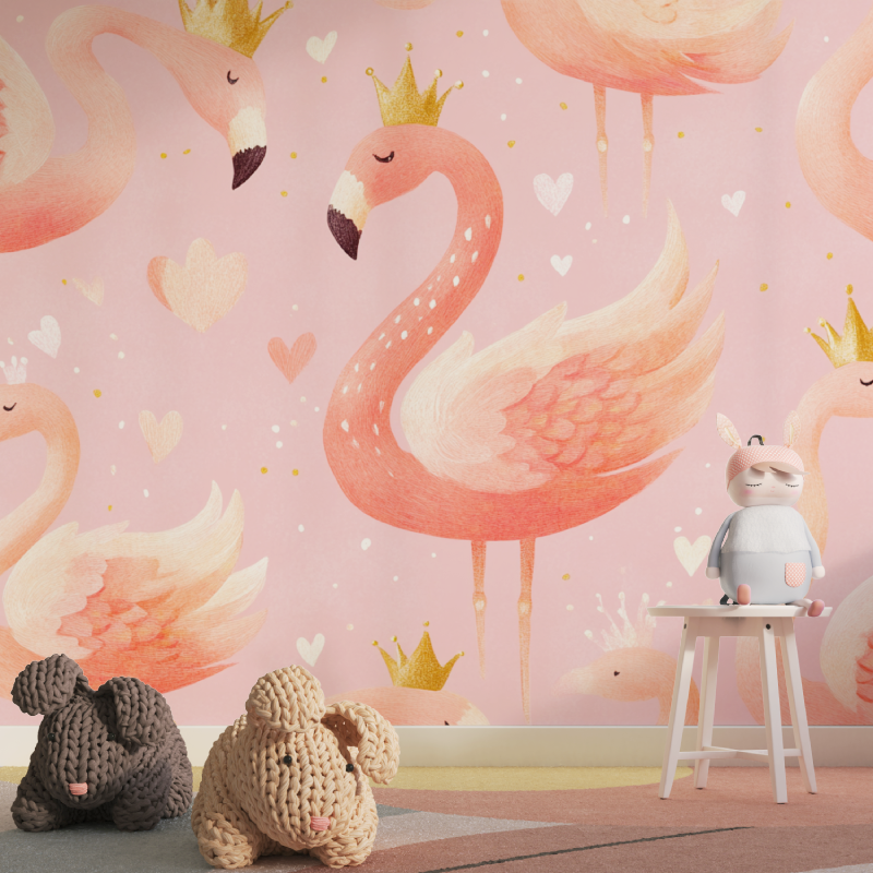 Papier peint princesse flamant ...esse tapisserie pour fille