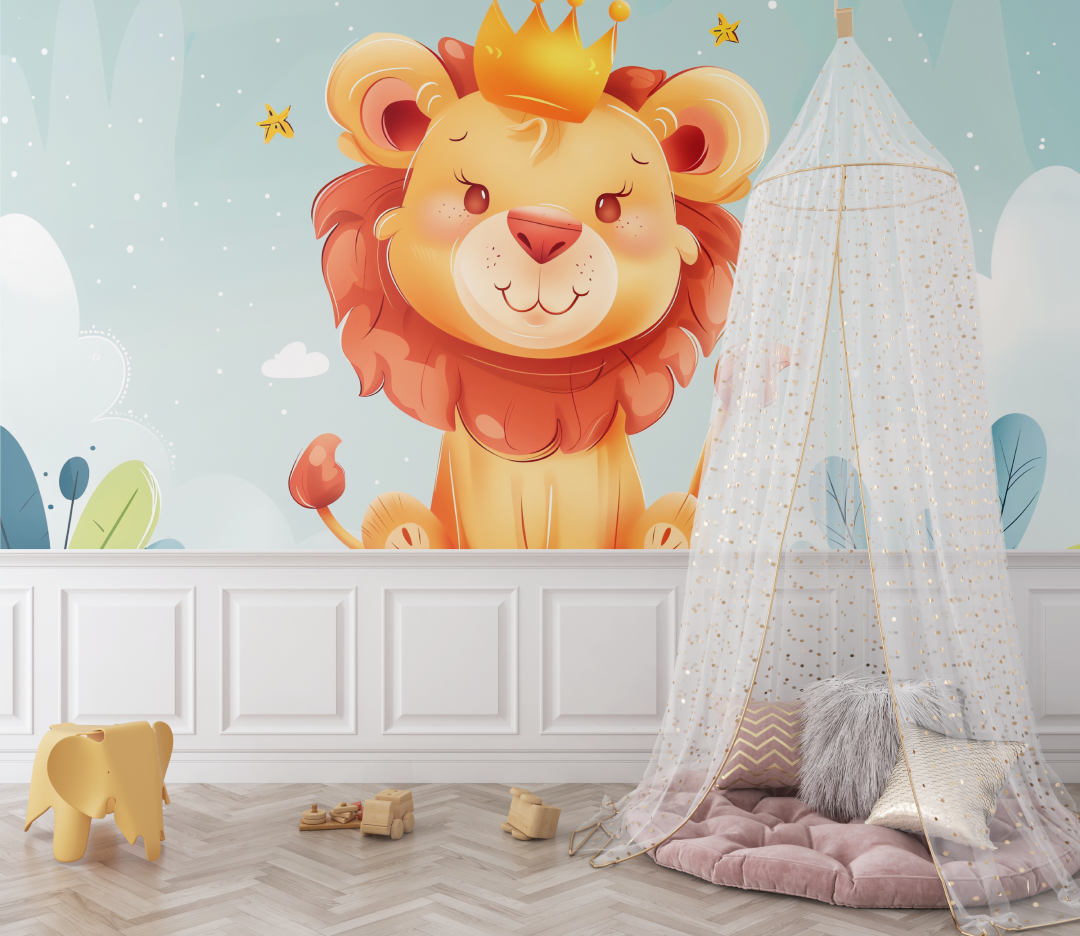 Papier peint lion couronne bebe