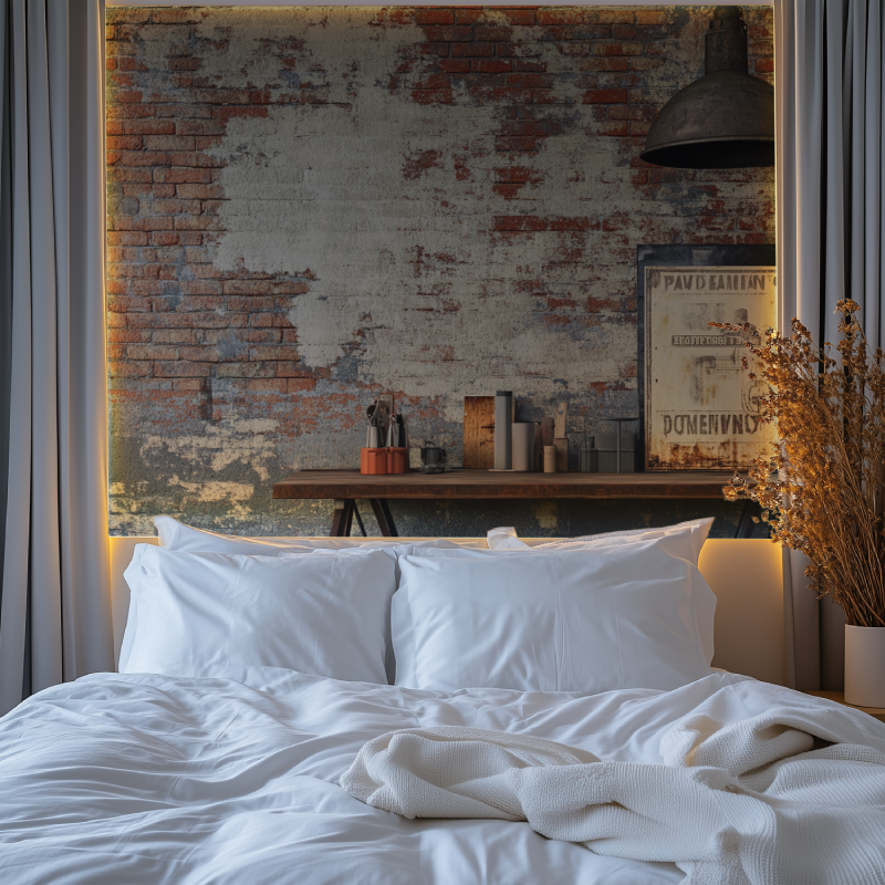 Papier peint trompe loeil style industriel chambre premium