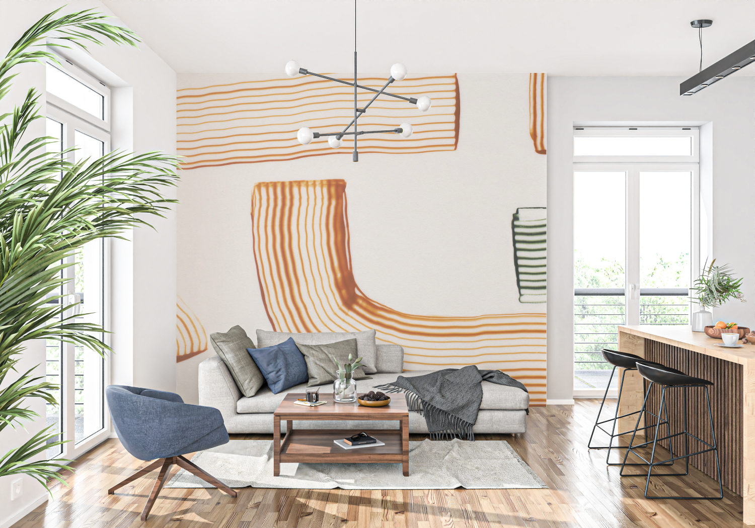 Papier Peint Orange Bohème - tapisserie