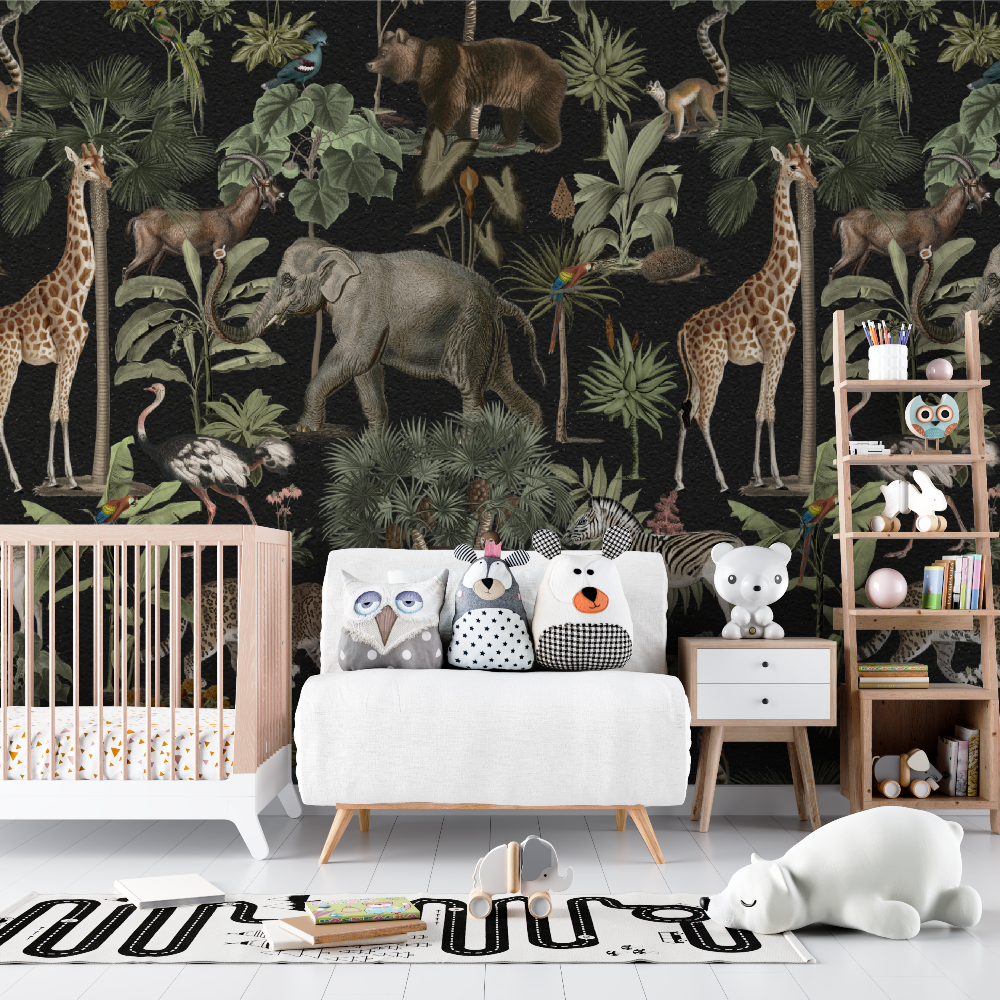 Papier peint Safari noir pour bébé - chambre bébé