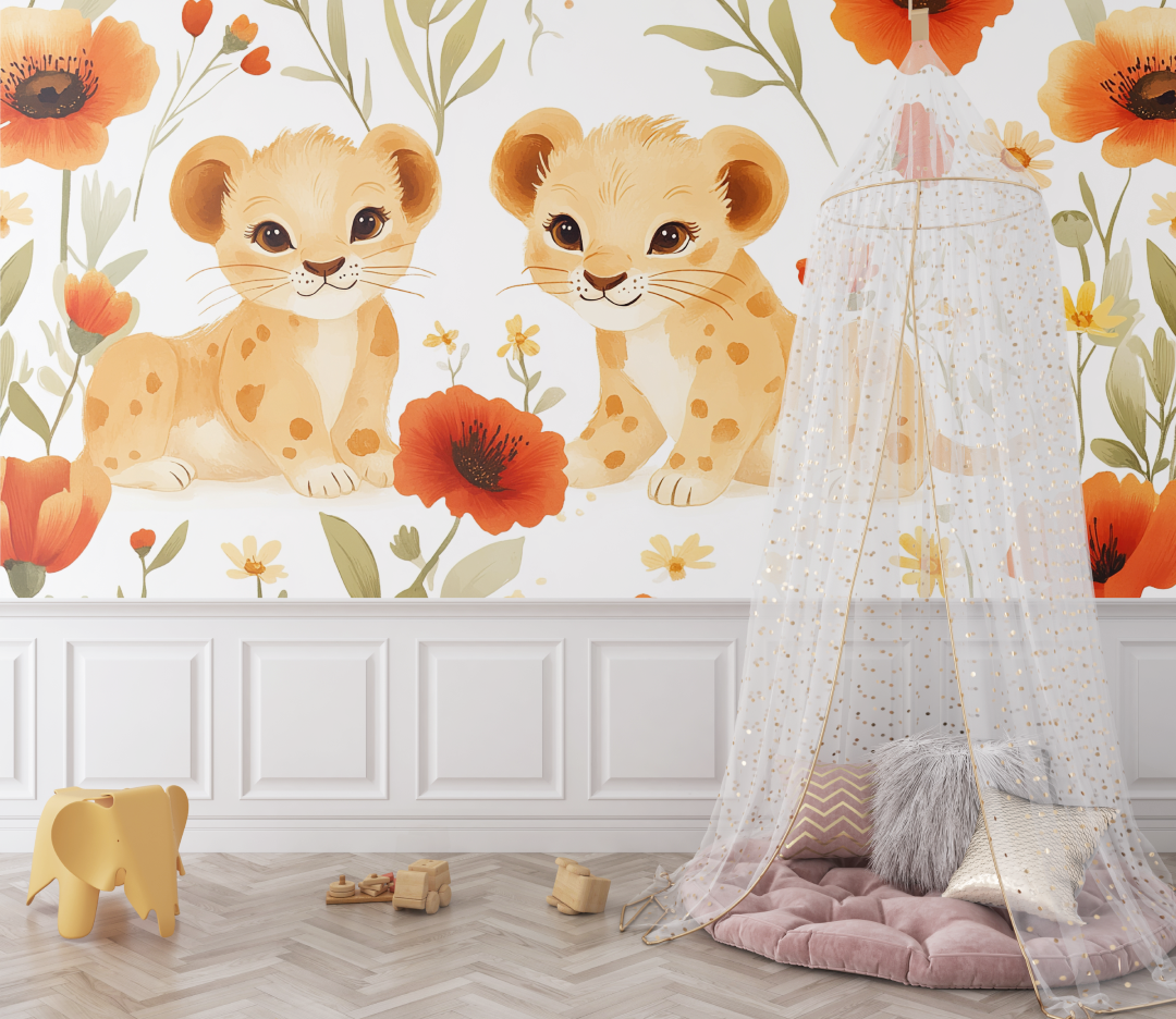 Papier peint lion et ambiance vintage bebe